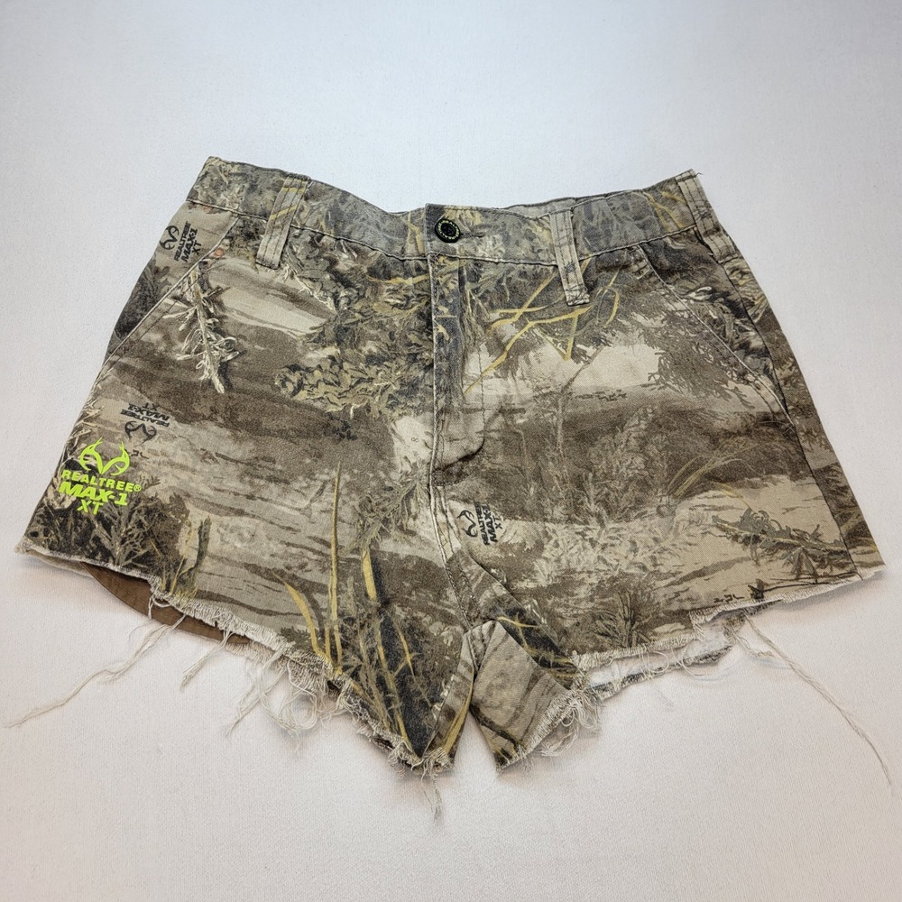 Realtree Camo Shorts Kids 18 XXL Brown Max-1 XT Frayed Hem Adjustable Waist